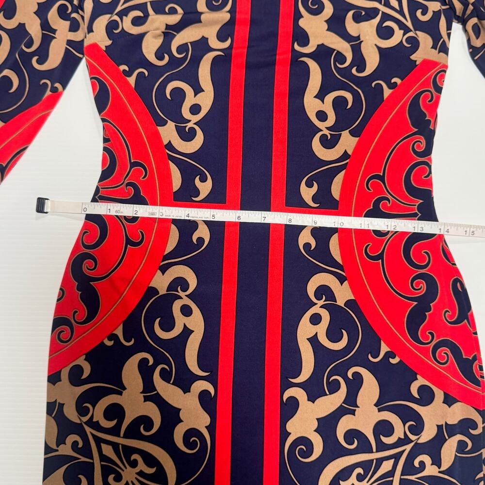 Cache Bodycon Sheath Dress Baroque Navy Red Women’s Medium Boat Neck Geometric - Picture 11 of 16